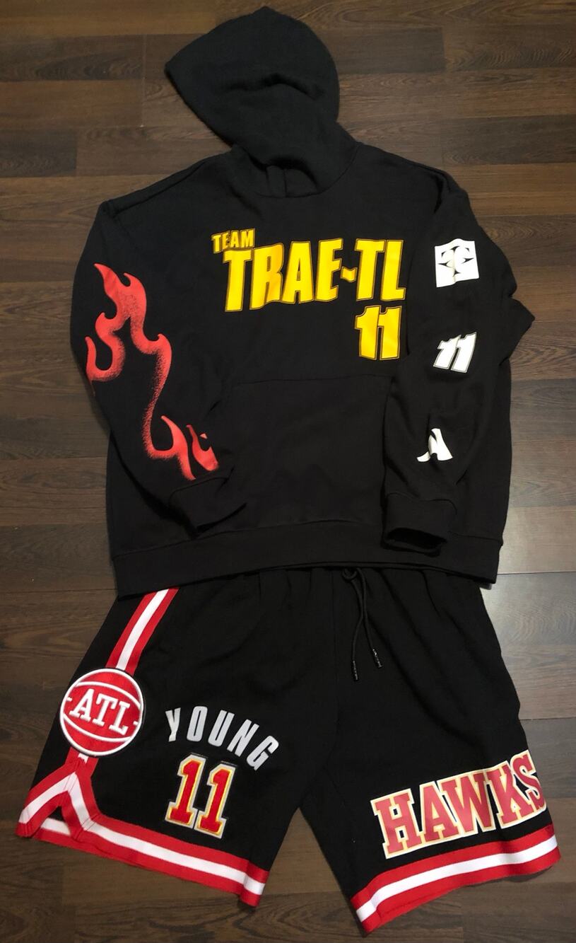 Pro Standard Men's Trae Young Black Atlanta Hawks Shorts L/ Adidas’s Hoodie Sz L